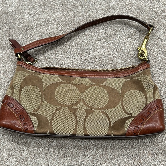 Rare Coach Signature Striped Suede Demi Bag Good Condition - Picture 2 of 5